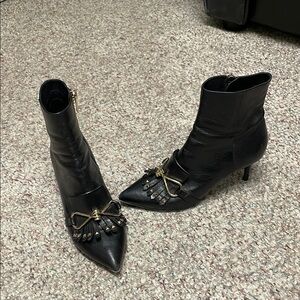 Sante borello Black leather heeled Boots with Gold Accents
